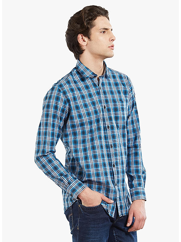 Checkered Blue Color Cotton Slim Fit Shirt